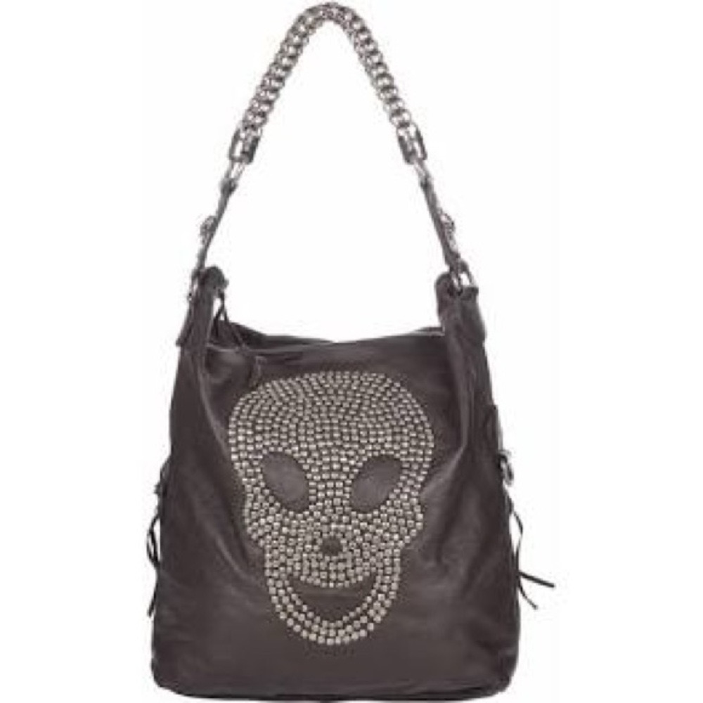 Thomas Wilde vintage Studded Skull Black Leather Bag cream color brand new